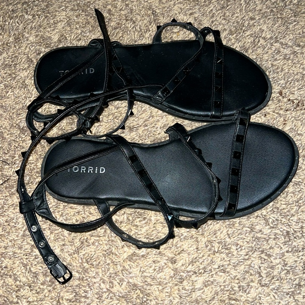 Black stud ankle strap sandals